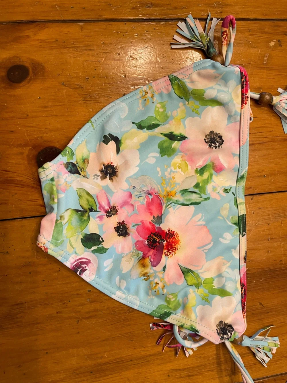 Snapper Rock Floral Halter Bikini Top in Light Blue, Pink and Green